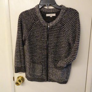 Loft Black Brown Tweed zip Cardigan XS